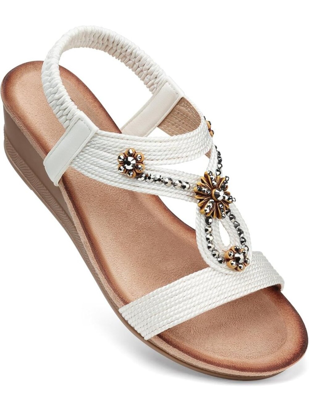 〽️Women White Open Toe With Elastic Back Strap Casual Dress Shoe For Walking